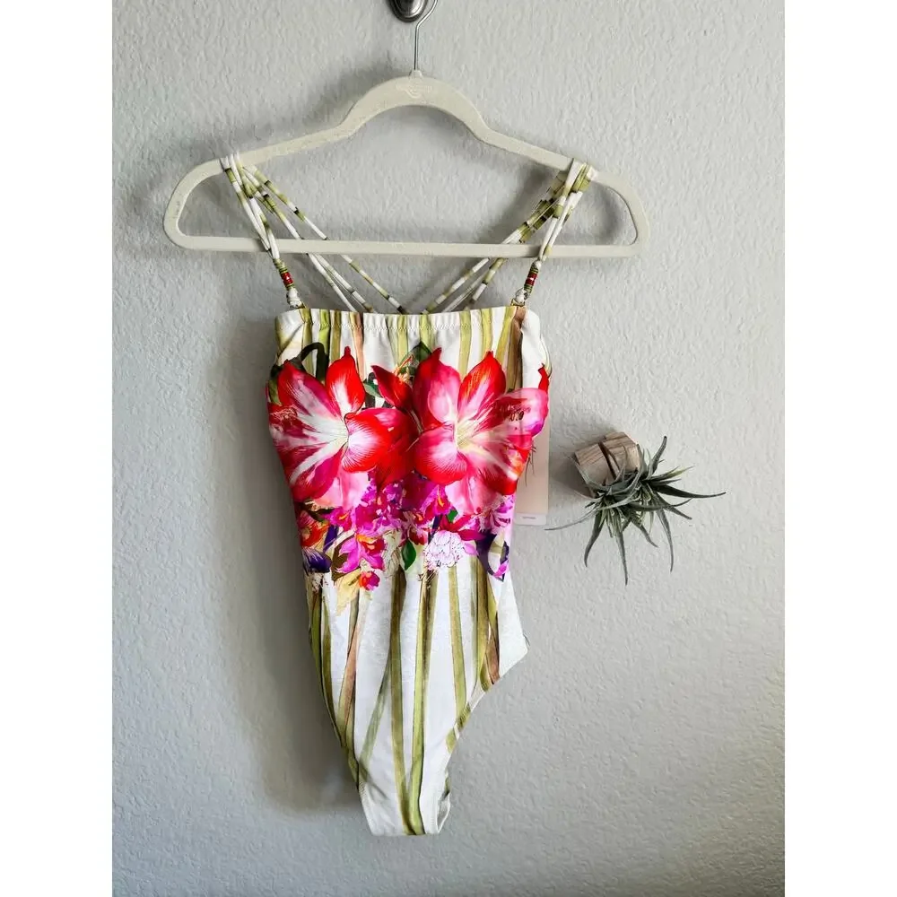 Gottex Swimwear Tropical‎ Multicolor Bead Detailing One Piece Removable Straps